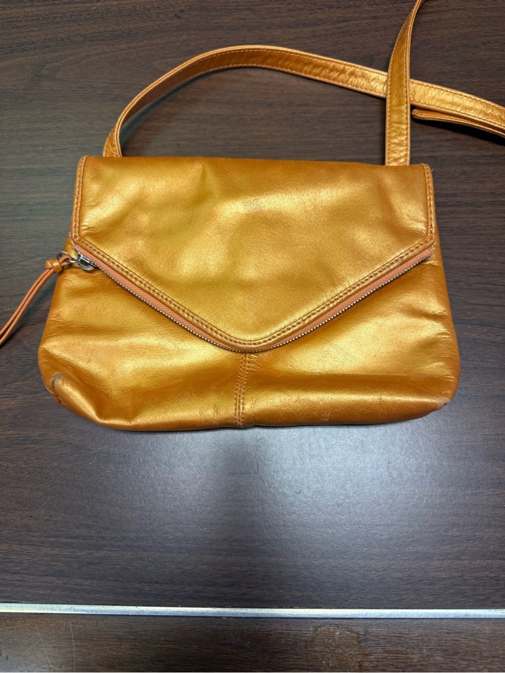 Hobo Adele Metallic Orange Crossbody Handbag